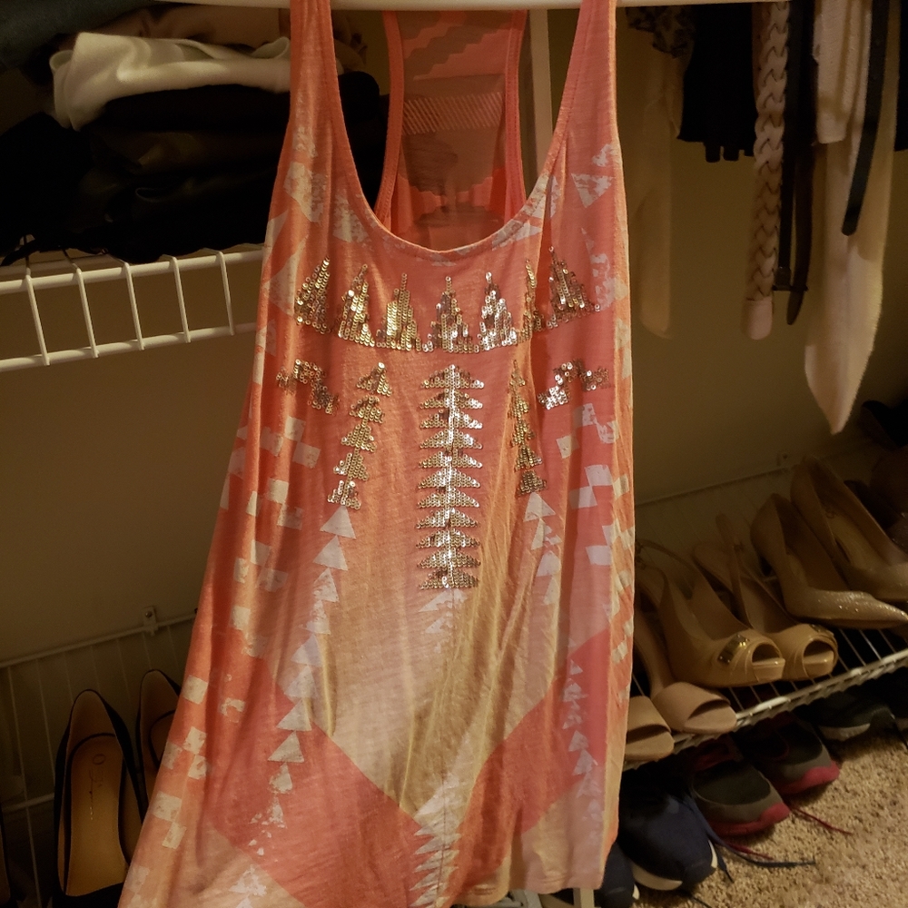 Sheer, sequin-detailed tank top